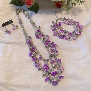 Purple! Necklace, Earrings and Bracelet Set